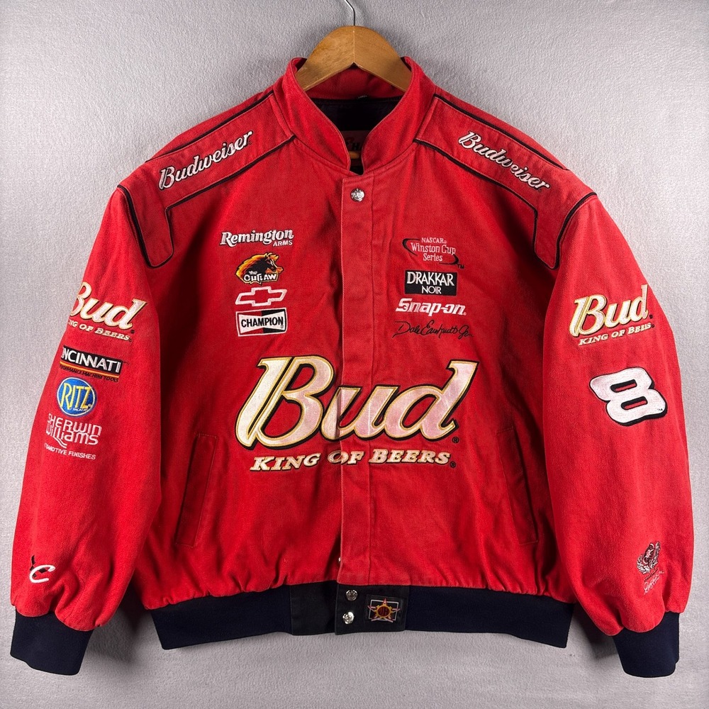 VTG Budweiser Dale Jr Nascar Racing Jacket XL (Fits L) Red #8 Chase
